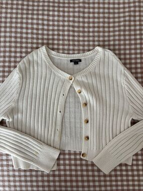 Cropped Cream Ribbed Button-Front Women's Cardigan